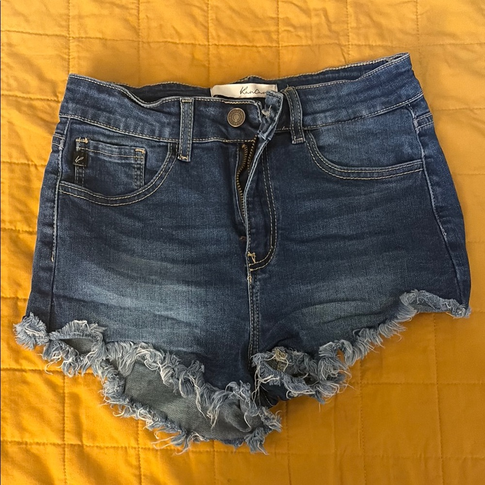 Kendall & Kylie Distressed Dark Blue Denim Cutoff Shorts